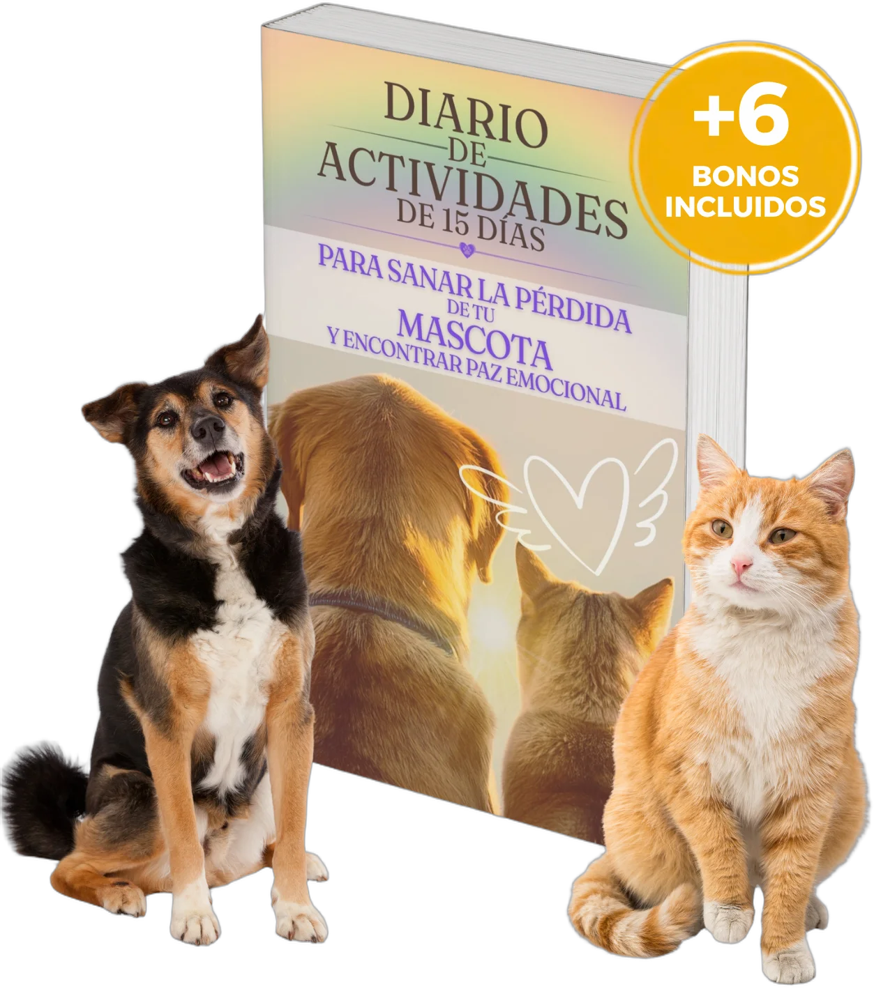 Diario de Actividades de 15 Días con 6 bonos incluidos, acompañado de un perro y un gato